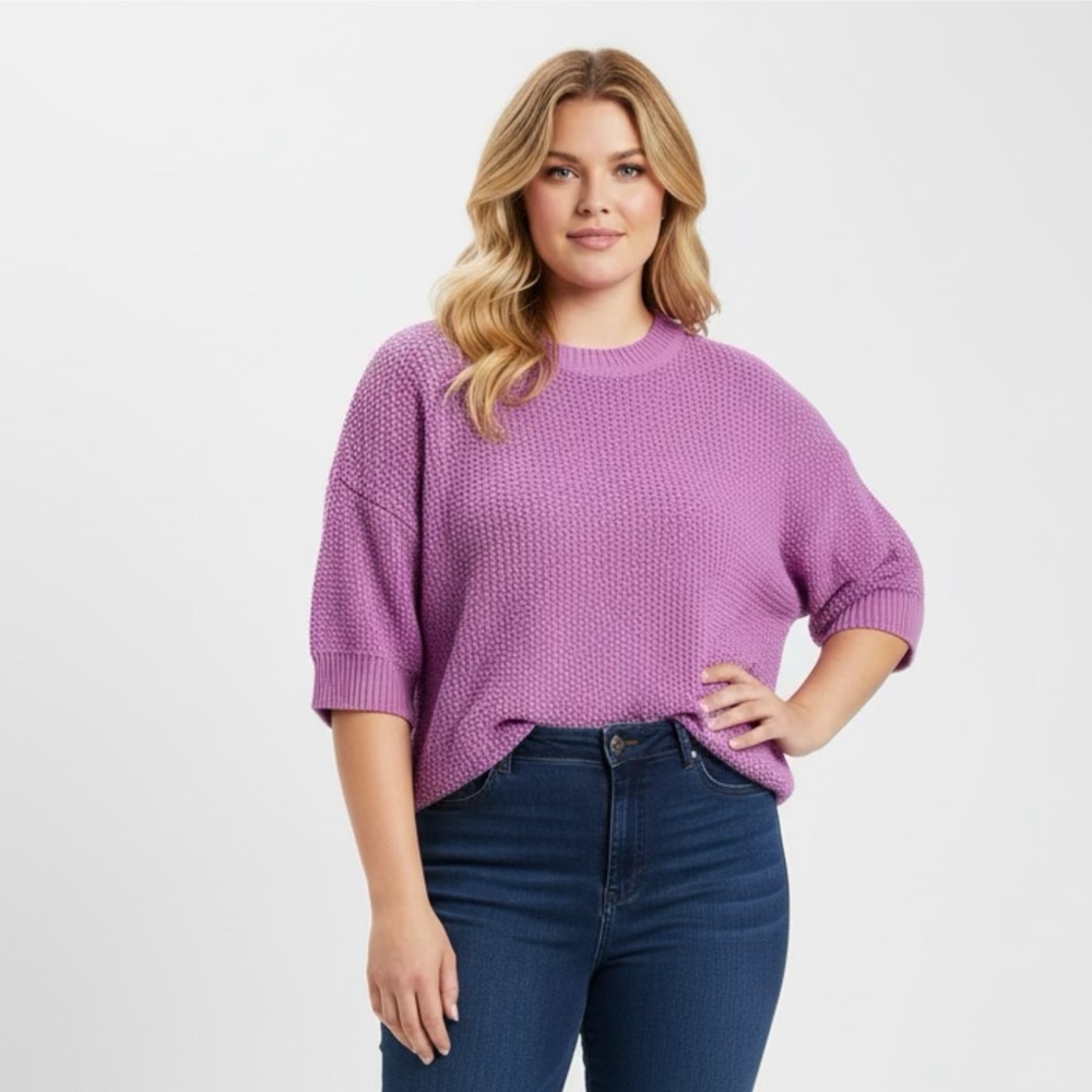 💜 Ann Taylor Purple Short Sleeve Sweater Size XL EUC PP25/L24
